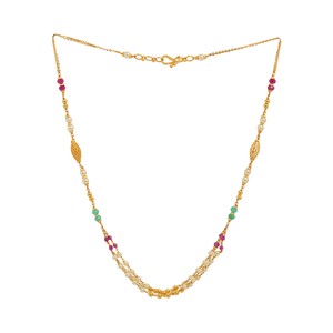 Collar de cuentas de oro de 22K de lujo Piedra preciosa hecha a mano y cadena de oro perla Regalo de joyería tradicional y moderna - Product Image 3