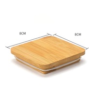 Couvercles carrés en bois de pin et bambou de 6 cm avec anneau en caoutchouc pour bocaux et fabrication de bougies, sécurité enfant, vente en gros