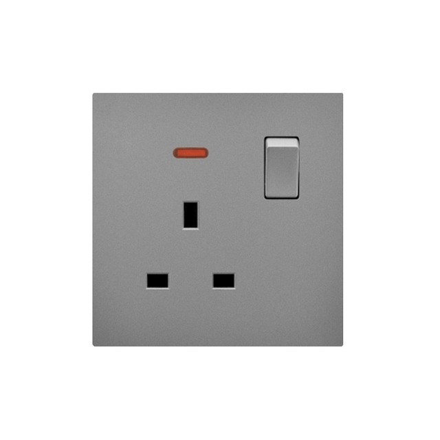 British 86 13a 3 Pin Square Wall Outlet Socket with Neon Indicator and Tempered Glass Panel Switch Plugs & Sockets Product Gray