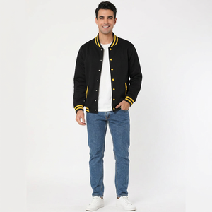 Custom Varsity Wool <b>Fleece</b> Bomber <b>Jacket</b> Men Cotton Sleeve Stand Breathable University Baseball Windbreaker Embroidery Jersey - Product Image 1
