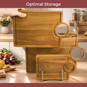 Juego de tablas de cortar de madera rectangulares con ranura para jugos para uso en cocina, pizza, carne y embutidos - Product Image 1