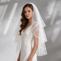 Voile de mariée vintage YouLaPan en satin avec ruban, double couche de tulle doux, voile de mariage court, accessoire pour cheveux de mariée pour fiançailles