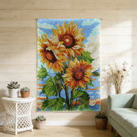 Maßgefertigte Sonnenblumen-Knüpfteppich-Sets im Großhandel, Neue DIY Garn-Häkelteppich-Sets mit Werkzeugen für Heimdekoration, Wandbehang und Geschenke