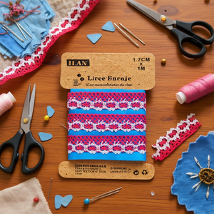 Nastro in pizzo Ilan 1,7 cm x 1 m rosa rosso blu, decorativo per cucito e progetti fai da te - Product Image 3