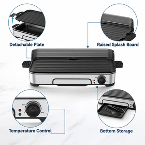 Nouvelle <span class=keywords><strong>Plancha</strong></span> Électrique Intérieure/Extérieure, Gril BBQ Sans Fumée pour la Maison avec Plaque Antiadhésive Amovible et Pare-éclaboussures - Product Image 2