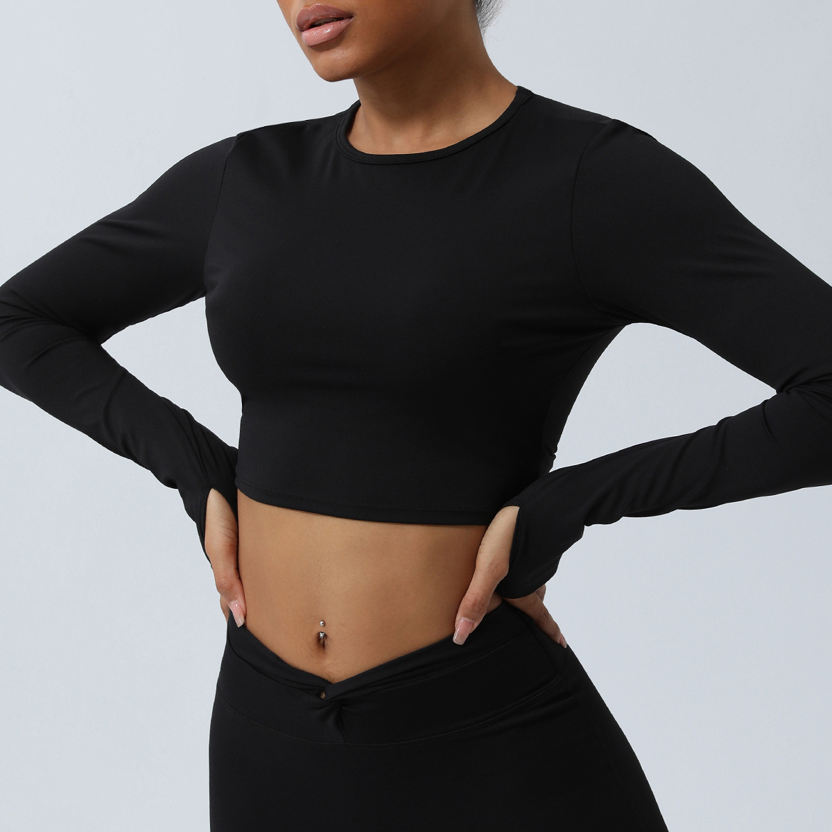 Women's Spring New Style Seamless Hollow-Out Sports Top Twisted Short Yoga Shirt Chest Pads Long-Sleeve