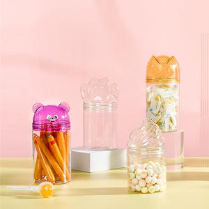 Jars en plastique mignons pour aliments, fruits secs, noix, bocaux scellés, bouteilles de bonbons pour animaux de compagnie, contenants pour bonbons gélifiés, forme carrée, sérigraphie - Product Image 3
