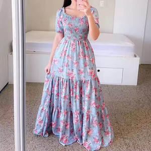 <span class=keywords><strong>Abito</strong></span> Casual a Maniche Corte <span class=keywords><strong>con</strong></span> Spalla Scoperta e Stampa Floreale, Vestito Lungo Elasticizzato <span class=keywords><strong>con</strong></span> Ampia Gonna - Product Image 3