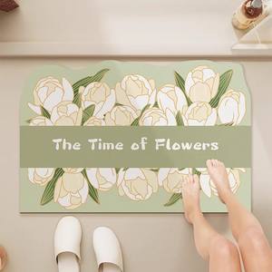 พรมเช็ดเท้าลายดอกไม้ ดินไดอะตอมเมียซัส กันลื่น ซึมซับน้ำได้ดี พรมปูพื้นนุ่มๆ สำหรับบ้าน รูปทรงตามสั่ง ลายดอกทิวลิปสีเขียว ลายดอกลิลลี่ออฟเดอะแวลลีย์ - Product Image 5