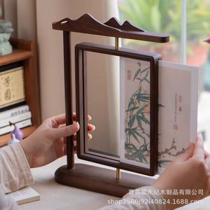Cadre photo rotatif en bois de style chinois, rectangulaire, vertical, fait à la main, décoration de table, ornement pour la maison - Product Image 2