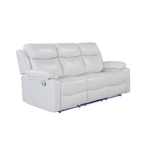 White Faux Leather Square Tufted <b>Modern</b> Reclining <b>Sofa</b> Set with LED Lights - Product Image 1