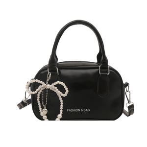 Wholesale Fashionable Simple <b>Small</b> Square Women's New Style Pearl Bow Zipper Closure Shoulder <b>Crossbody</b> <b>Handbag</b> - Product Image 6