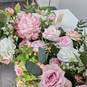 DKB - Camino de Mesa de Flores Artificiales Hechas a Mano, Color Verde, Rosa y Blanco, para Decoración de Mesa - Product Image 4