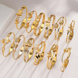 Luxe roestvrijstalen 18K vergulde armbanden en armbanden met vlinderdesign, anti-oxidatie, voor dames - Product Image 1