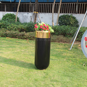 Stainless Steel Vase Powder Coated Black Modern Minimalist Indoor Shopping Mall <b>Artificial</b> <b>Flower</b> Planter - Product Image 3