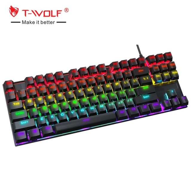 OEM T-WOLF T18 Usb Wired Gaming Backlit Mechanical Keyboard RGB 87Keys TKL Keyboard for Desktop Computer Gamer Teclado Gamer