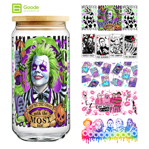 Etiquetas Adhesivas Personalizadas al por Mayor Goode, Bajo MOQ, Resistentes al Agua, Diseño <span class=keywords><strong>Scream</strong></span> Fear Joker, Envolturas para Vasos <span class=keywords><strong>de</strong></span> 16oz con Protección UV DTF - Product Image 1