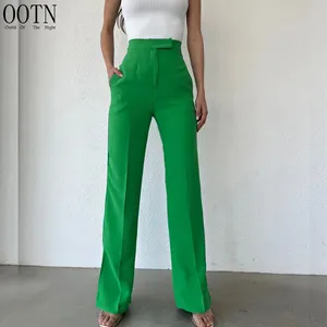 OOTN מזדמן רופף צד ישר מכנסיים חריצים אופנה בהתאמה מלאה משרד מכנסי נשים 2024 קיץ גבוה מותן נשים מכנסיים ארוכים