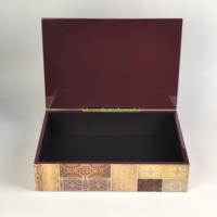 Boîte cadeau rectangulaire en bois peinte à la main, sur mesure, de luxe, motif mosaïque, finition brillante, emballage en bois pour chocolat et bijoux