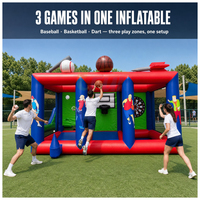 Jeu de défi sportif gonflable directement de l'usine avec des zones de baseball, de basketball et de fléchettes pour les événements et le plaisir familial