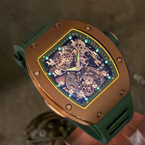 <span class=keywords><strong>Orologio</strong></span> Sportivo Automatico da <span class=keywords><strong>Uomo</strong></span> di Lusso Tonneau Scheletrato, Cassa in Fibra di Carbonio Tono Oro Rosa, Cinturino in Silicone <span class=keywords><strong>Verde</strong></span>, <span class=keywords><strong>Orologio</strong></span> da Polso Meccanico - Product Image 6