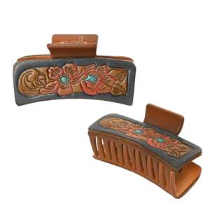 Pinza para el Cabello de Cuero Vacuno Genuino Estilo Vaquera Vintage, Accesorio para el Cabello Hecho a Mano Estilo Western - Product Image 3