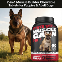 Complément alimentaire pour chiens de grande race, chiots et chiens adultes, à haute teneur en protéines, pour la croissance musculaire et la prise de masse, sous forme de friandises molles.