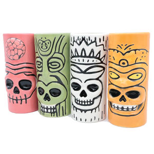 Personnalisé fait à la main Totem Relief Porcelaine Hawaii Tiki Verres à Cocktail Tasses Céramique Orange Jaune Quirky Uncanny Two Faces Tiki Mug - Product Image 6