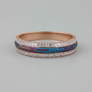 Rose Gold P. 925K Sterling Silver Micro Pave Cz Diamond Rainbow Baguette <b>Bangle</b> <b>Bracelet</b> - Product Image 2