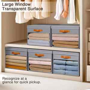 Lot de 4 bacs de rangement cubiques avec couvercles, fenêtre transparente et poignées – Organisateur de vêtements minimaliste pour armoire et rangement domestique - Product Image 5