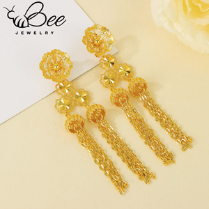 Joyería nupcial Habesha a prueba de agua, en oro intenso, para boda, Nigeria, color oro puro de 24k, collar y aretes florales, para venta al por mayor. - Product Image 2