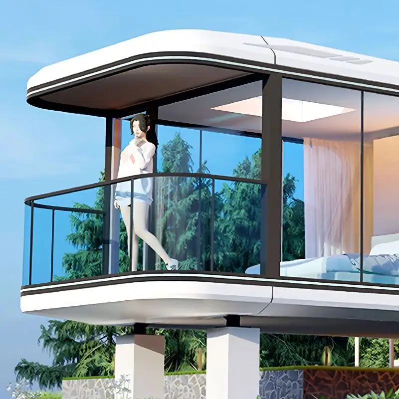 2024 luxe préfabriqué petite capsule maison hôtel maison espace commercial dirigeable pod 2 chambres pour vivre avec cuisine