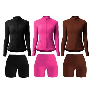Conjunto Deportivo de Alta Calidad para Mujer, Talla Grande, Transpirable, Chaqueta de Yoga de Manga Larga, Pantalones Cortos con Cintura Elástica, Spandex/Poliéster - Product Image 2