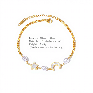 Tobilleras de Acero Inoxidable con Estrella y Luna, Chapadas en Oro de 18K, para Mujer, Modernas, con Perlas, que No se Destiñen y son Versátiles, Venta al Por Mayor - Product Image 3