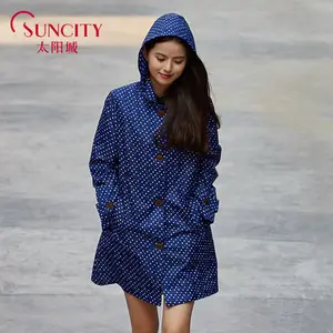 East Asian style navy blue simply high quality ladies long rain suit women impermeables para lluvia moto
