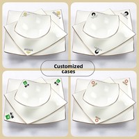Assiette carrée en porcelaine fine écologique personnalisable, bord doré, design moderne et minimaliste, compatible lave-vaisselle et micro-ondes, pour hôtel