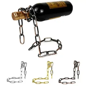 Tempat botol anggur tali gantung, kreatif dekorasi Bar suspensi ajaib rantai besi tampilan botol anggur pemegang berdiri