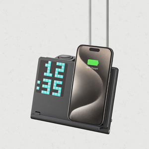 Nuevo <span class=keywords><strong>Cargador</strong></span> Inalámbrico Plegable 5 en 1 con Soporte, QC2.0, PD, Reloj Despertador LED, Lámpara de Mesa, Reloj para Teléfono - Product Image 3