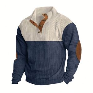 Pull à capuche en velours côtelé de poids lourd avec logo brodé sur le devant coupe régulière pour hommes hiver 100% polyester col rond - Product Image 3
