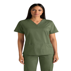 Uniforme Médico Unisex con Cuello en V, Elástico, con Bolsillo con Cierre, Uniforme de Hospital, Tejido de Punto, 100% Algodón Poliéster - Product Image 1