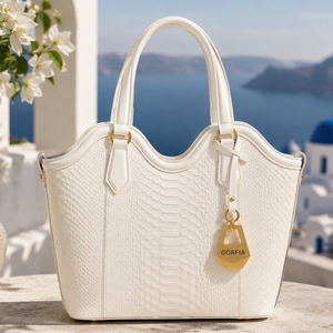 Bolso de Mano de Lujo GORFIA con Patrón de Piel de Serpiente, Bolso Tote de Cuero PU de Diseño Moderno con Parte Superior Ondulada, Gran Capacidad para Mujer - Product Image 4