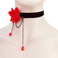 Collier ras du cou sexy HLC pour femme, thème steampunk, collier en dentelle noire avec pendentif fleur rouge, style victorien, collier gothique