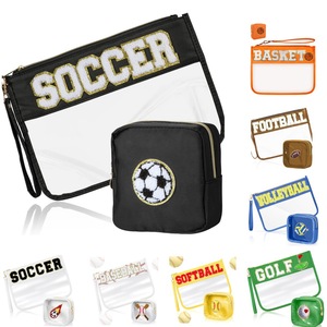Estuche de Maquillaje Portátil de Viaje de Dos Piezas, Impermeable, de PVC, con Diseño de Fútbol, Apariencia Elegante, en Varios Tamaños - Product Image 1