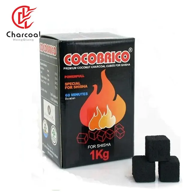 Hongqiang good quality pure coconut shell shisha smokeless wholesale briquette charcoal Powder Cube Coal For hookah BBQ