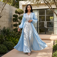 Ensemble de 2 pièces de luxe pour femmes musulmanes Alya, style Moyen-Orient, robes Abaya Dubai, longueur au sol, élégantes, respirantes, en polyester, col en V