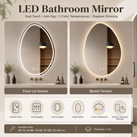 Miroir de salle de bain LED irrégulier en gros, mural, anti-buée, éclairé par l'avant et rétroéclairé, double commande tactile, plusieurs tailles