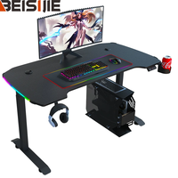 Bureau de jeu électrique à hauteur réglable Wquantum RGB Light avec support pour tasse pour usage au bureau