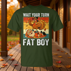 Camiseta de Acción de Gracias Wait Your Turn Fat Boy Turkey Santa - Product Image 3