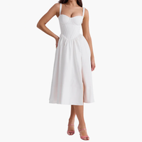 Robes Midi Personnalisées pour Fêtes Adolescentes, Robes Sexy à Décolleté Plongeant avec Corset, Robes Blanches Révélant la Poitrine