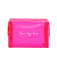 Sac cosmétique en PVC rose vif avec logo personnalisé, nouveau design tendance, style simple, sac de voyage pour femmes, sac cosmétique à fermeture éclair pour cadeau